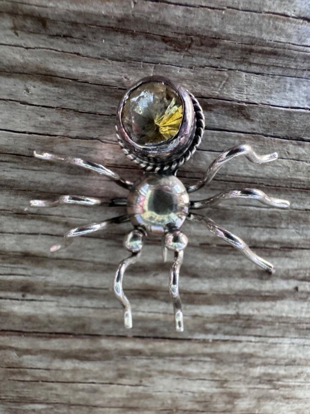 Sterling Silver Citrine Spider Brooch Pin Figural Insect Jewelry 1.5” 6.49g - Picture 9 of 10